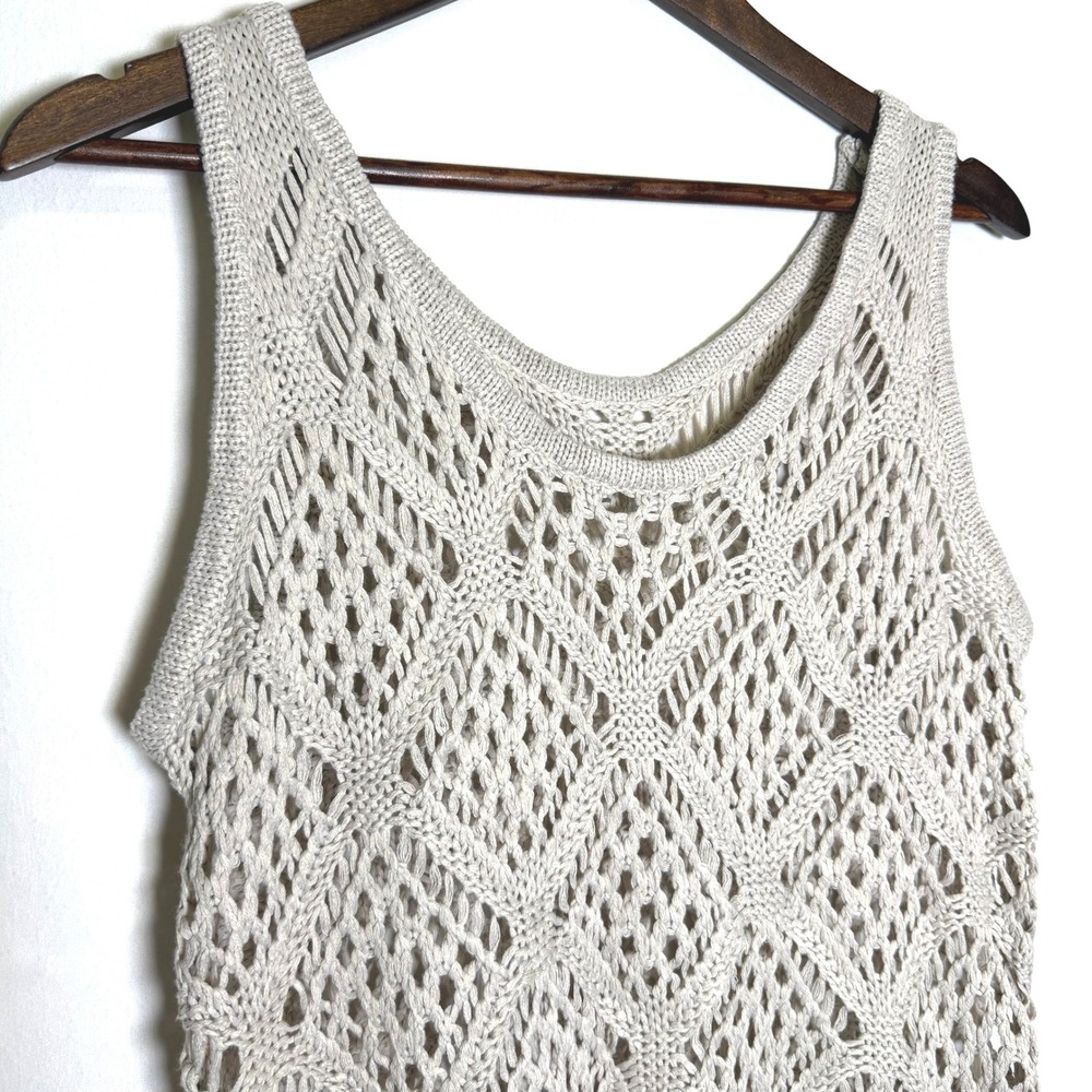 Light Khaki Open Knit Diamond Crochet Tank Top Sleeveless Scoop Neck RC6739 M